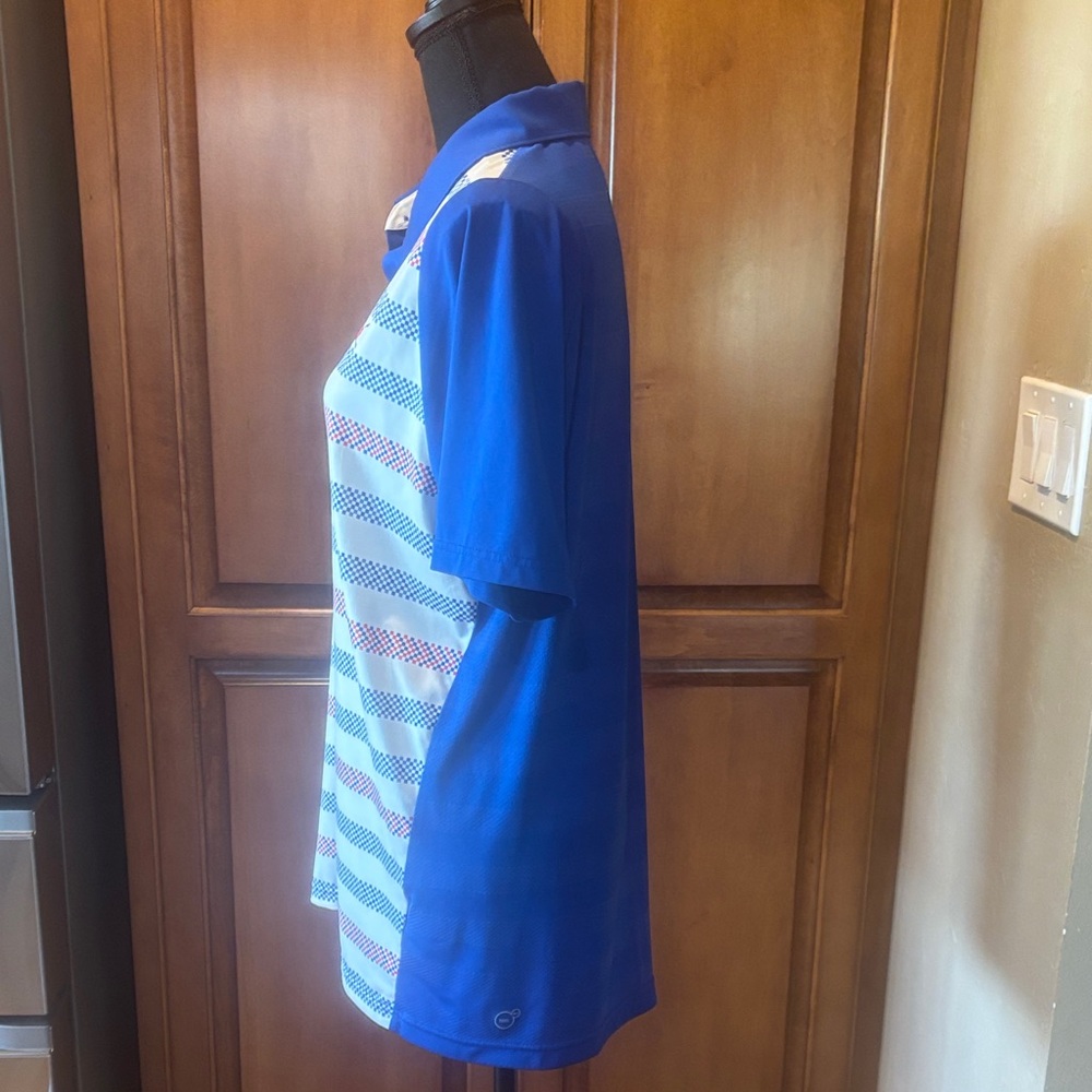 Puma Men’s White Polo with Blue Collar and Red Accent Stripes - Picture 3 of 6